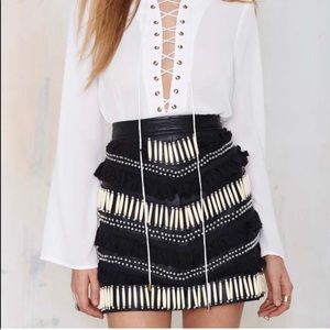 Nasty Gal Black Leather Beaded Fringe Mini Skirt